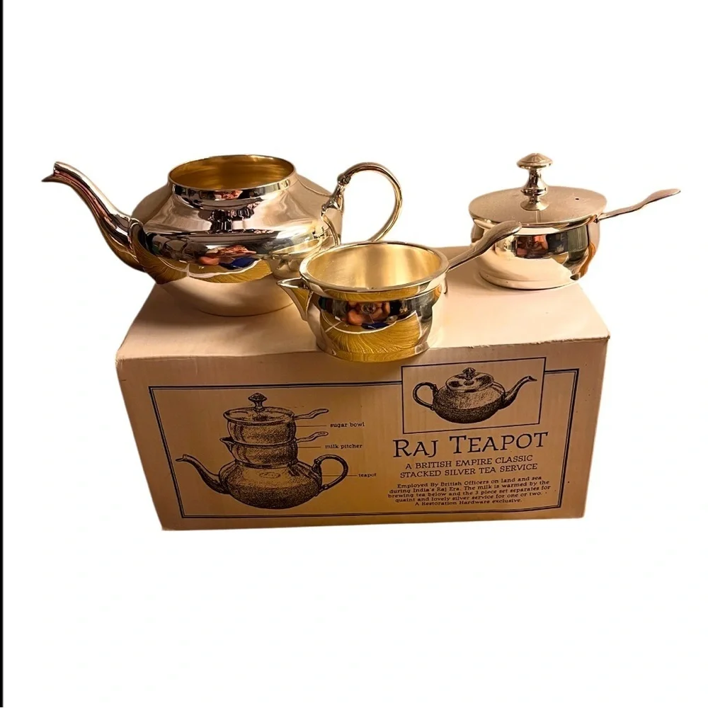 Raj Teapot Set Silver Plated Three Piece Tea Service